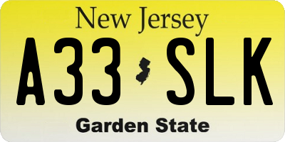 NJ license plate A33SLK