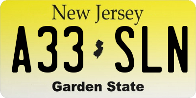 NJ license plate A33SLN