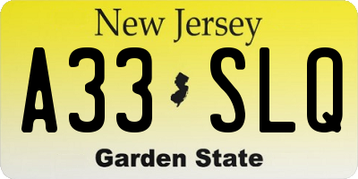 NJ license plate A33SLQ