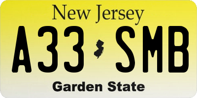 NJ license plate A33SMB