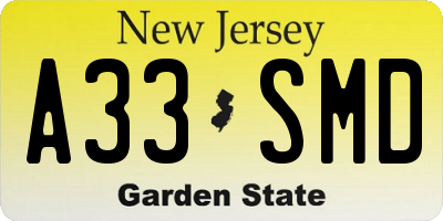NJ license plate A33SMD