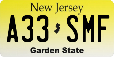 NJ license plate A33SMF