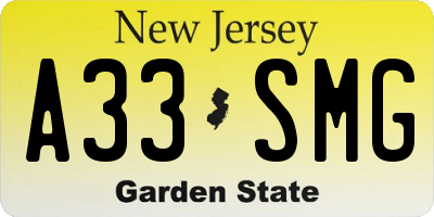NJ license plate A33SMG