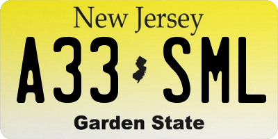 NJ license plate A33SML