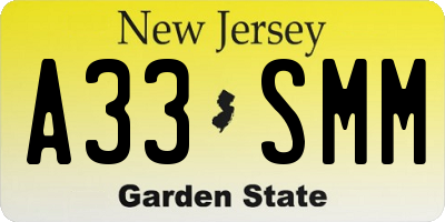 NJ license plate A33SMM