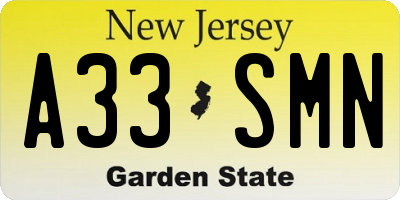 NJ license plate A33SMN