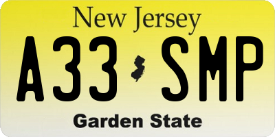 NJ license plate A33SMP