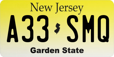 NJ license plate A33SMQ