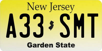 NJ license plate A33SMT