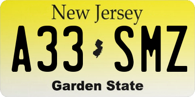 NJ license plate A33SMZ