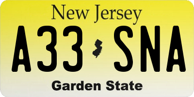 NJ license plate A33SNA
