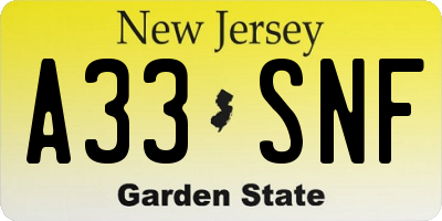NJ license plate A33SNF