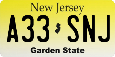 NJ license plate A33SNJ