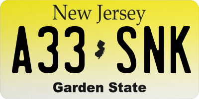 NJ license plate A33SNK