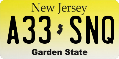 NJ license plate A33SNQ