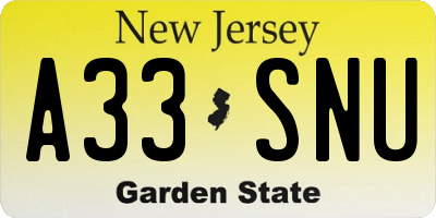 NJ license plate A33SNU