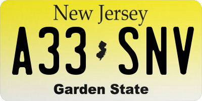 NJ license plate A33SNV