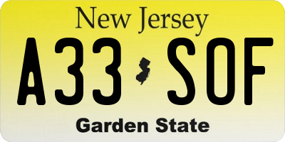 NJ license plate A33SOF
