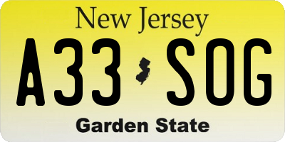NJ license plate A33SOG