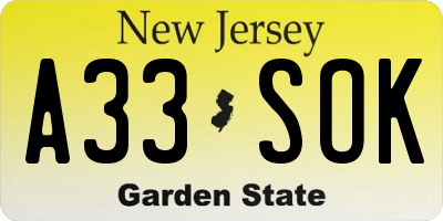 NJ license plate A33SOK