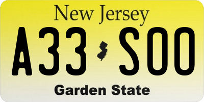 NJ license plate A33SOO