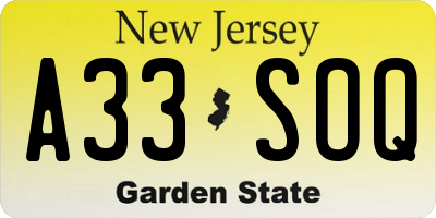 NJ license plate A33SOQ