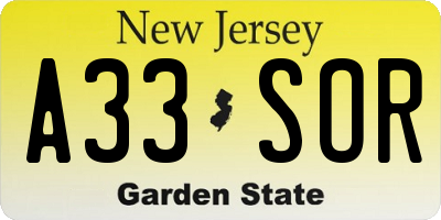 NJ license plate A33SOR