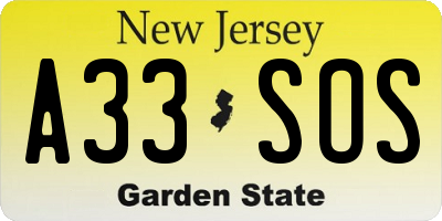 NJ license plate A33SOS