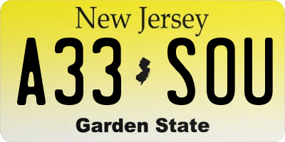 NJ license plate A33SOU