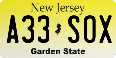 NJ license plate A33SOX