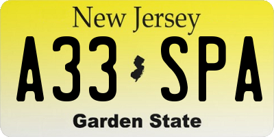 NJ license plate A33SPA