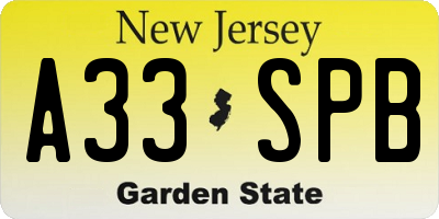 NJ license plate A33SPB