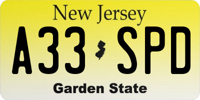 NJ license plate A33SPD