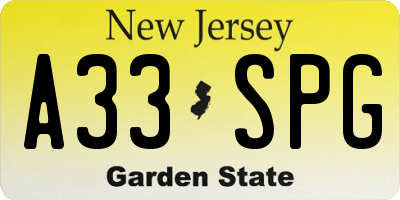 NJ license plate A33SPG