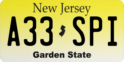 NJ license plate A33SPI
