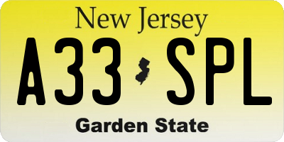 NJ license plate A33SPL