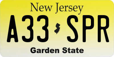 NJ license plate A33SPR