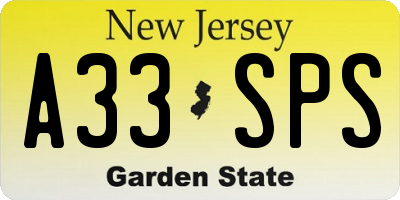 NJ license plate A33SPS