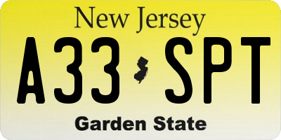 NJ license plate A33SPT