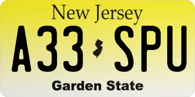 NJ license plate A33SPU