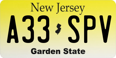 NJ license plate A33SPV