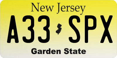 NJ license plate A33SPX