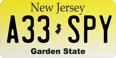 NJ license plate A33SPY