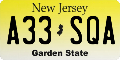 NJ license plate A33SQA