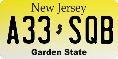 NJ license plate A33SQB