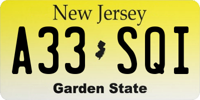 NJ license plate A33SQI
