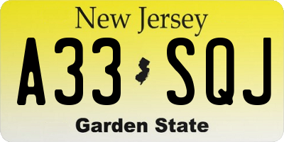 NJ license plate A33SQJ