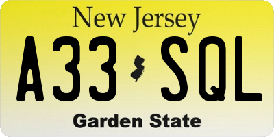 NJ license plate A33SQL