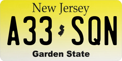 NJ license plate A33SQN