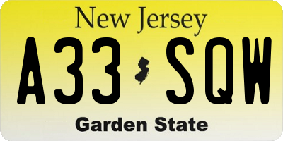 NJ license plate A33SQW